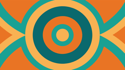 Retro concentric circles and chevron pattern in orange teal and cream abstract background