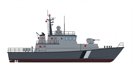 Grey Patrol Boat Vessel Isolated on White Background