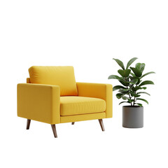 Fototapeta premium Gelber Sessel, transparenter Hintergrund, PNG
