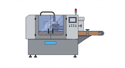 Industrial Machine with Conveyor Belt on White Background