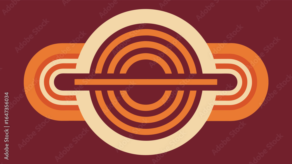 Poster retro concentric circles and rounded rectangles abstract geometric design in warm earthy tones vecto