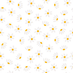 Seamless chamomile flower pattern with white petals and yellow centers