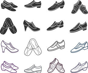 Stylish Black and White Shoe Icons:  Modern Flat Design, Fashion Footwear Collection, Vector Graphics.