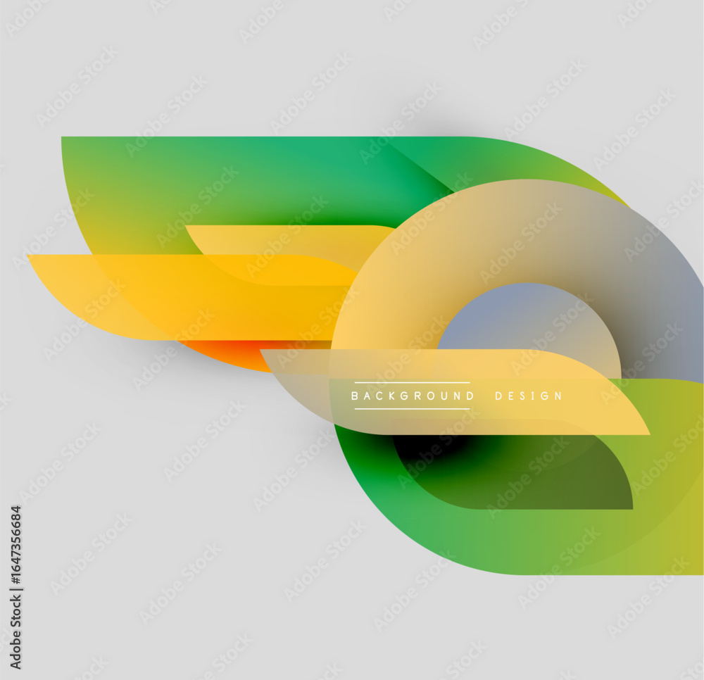Poster abstract shapes overlap, creating vibrant color gradients. modern design elements suggest dynamic mo