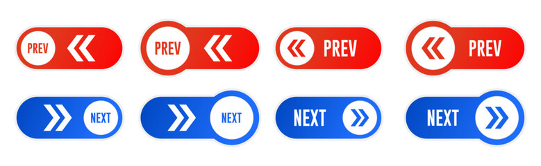 Previous and next navigation button icons with arrows for web page navigation, user interface (UI) control elements, and user interface design elements. Design illustration.