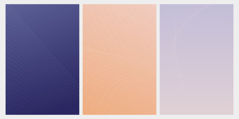 Fototapeta premium Abstract line wave gradient poster background vector set. Minimalist cover template with vibrant perspective line wave in motion. Ideal design for social media, cover, banner, flyer, music, ads