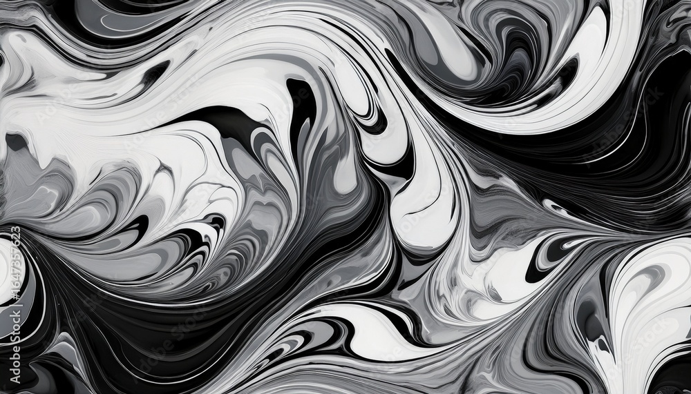 Poster abstract white and black flowing ink texture with marbled effect seamless pattern background