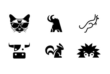 Set of six animal logo icons in black on a white background