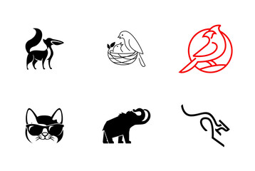 Vector set of animal logos: mammal, birds