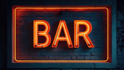 Neon illuminated bar sign on brick wall.