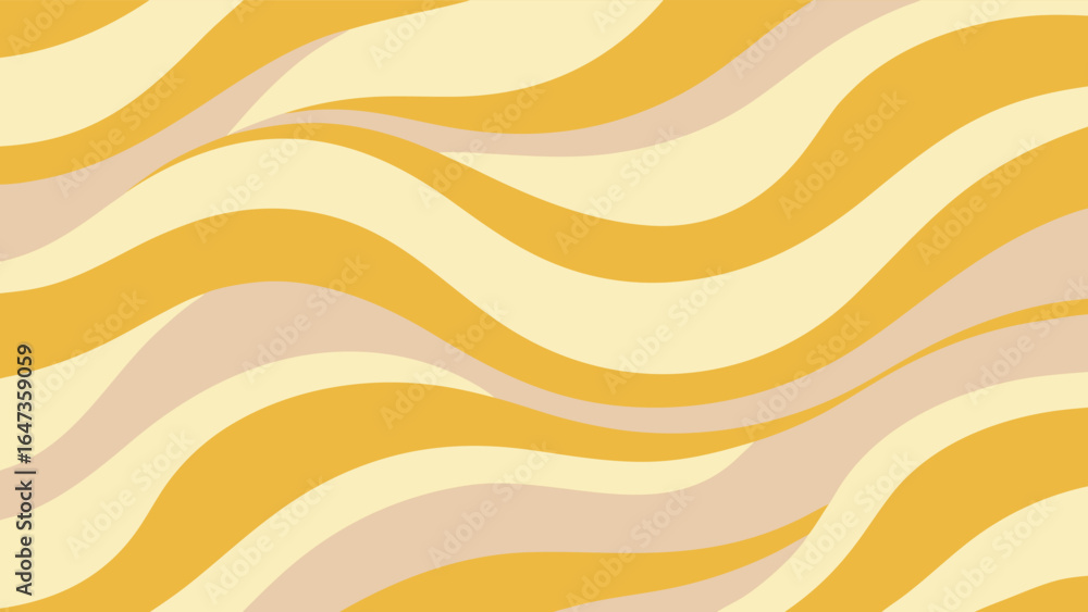 Poster retro wavy lines pattern in muted yellow beige and cream abstract background