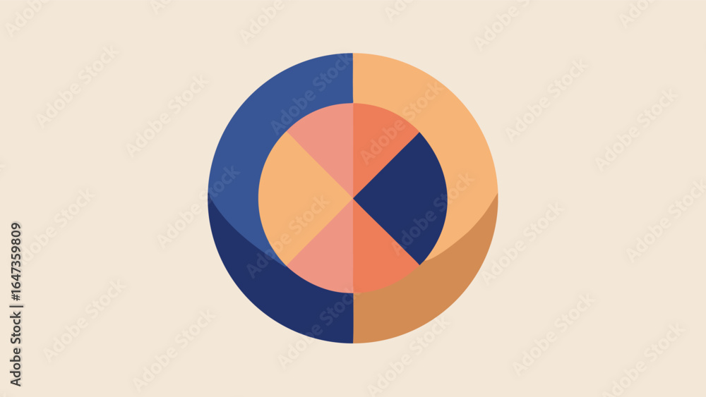 Poster Segmented Circle with Geometric Shapes and Color Blocks on Light Background abstract