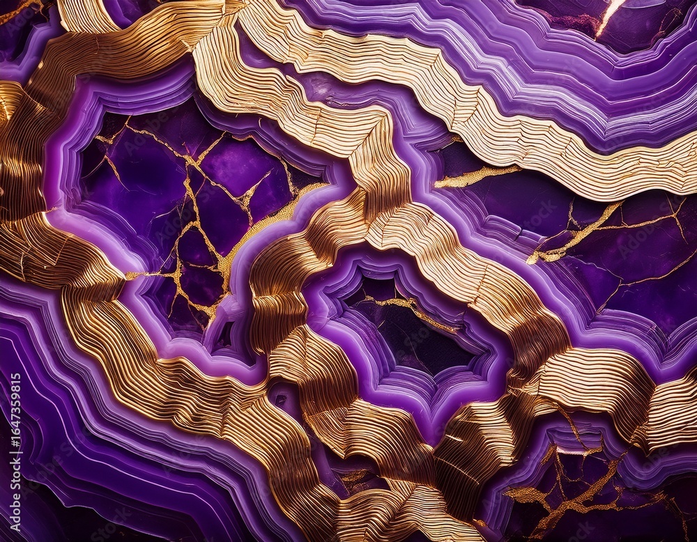 Poster abstract amethyst stone texture with golden veins intricate patterns and gradient color