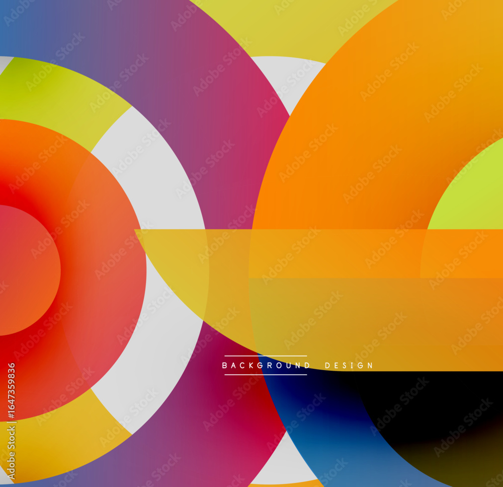 Poster abstract colorful circles overlap. vibrant hues create dynamic composition. modern design elements p