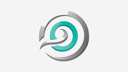 Silver and Teal Circular Abstract Logo with Swirl on White Background vector illustration