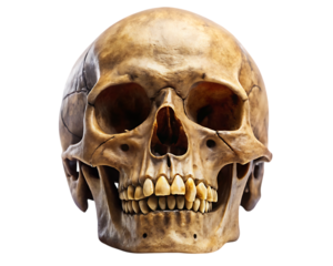 A human skull with sharp teeth in the style isolated - on a white background PNG. GENERATIVE AI