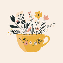 Cheerful Yellow Cup Filled with Wildflowers
