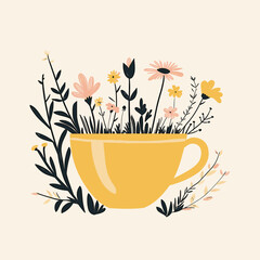 Cheerful Yellow Cup Filled with Wildflowers