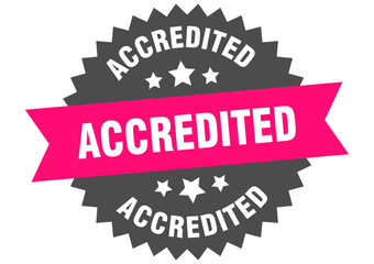 accredited. accredited round pink label isolated on transparent background