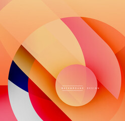 Abstract design features overlapping circles. Warm color palette dominates, creating dynamic visual effect. Modern, minimalist aesthetic.