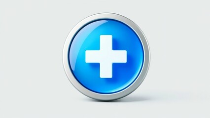 Fototapeta premium Blue plus sign button icon add symbol addition positive increase math medical cross interface ui