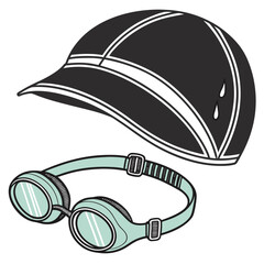 Black swimming cap and teal goggles swimming goggles