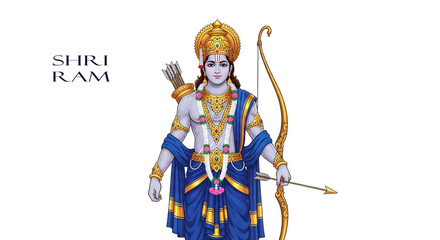 Obraz premium Illustration of Shri Ram Holding a Bow in a Traditional Attire
