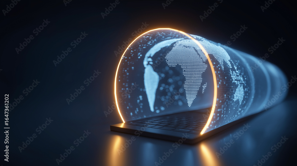 Poster secure vpn connection with luminous tunnel of light