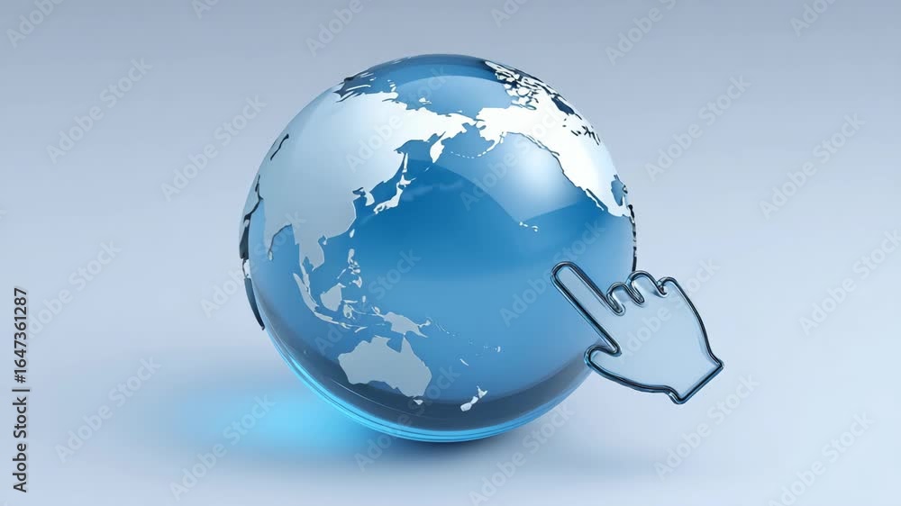 Poster global connection: a translucent globe showcases continents, paired with a mouse cursor for digital 
