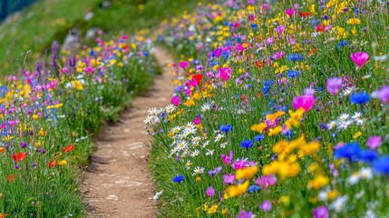 SENTIERO FIORITO ATTRAVERSO UN PRATO DI FIORI SELVATICI