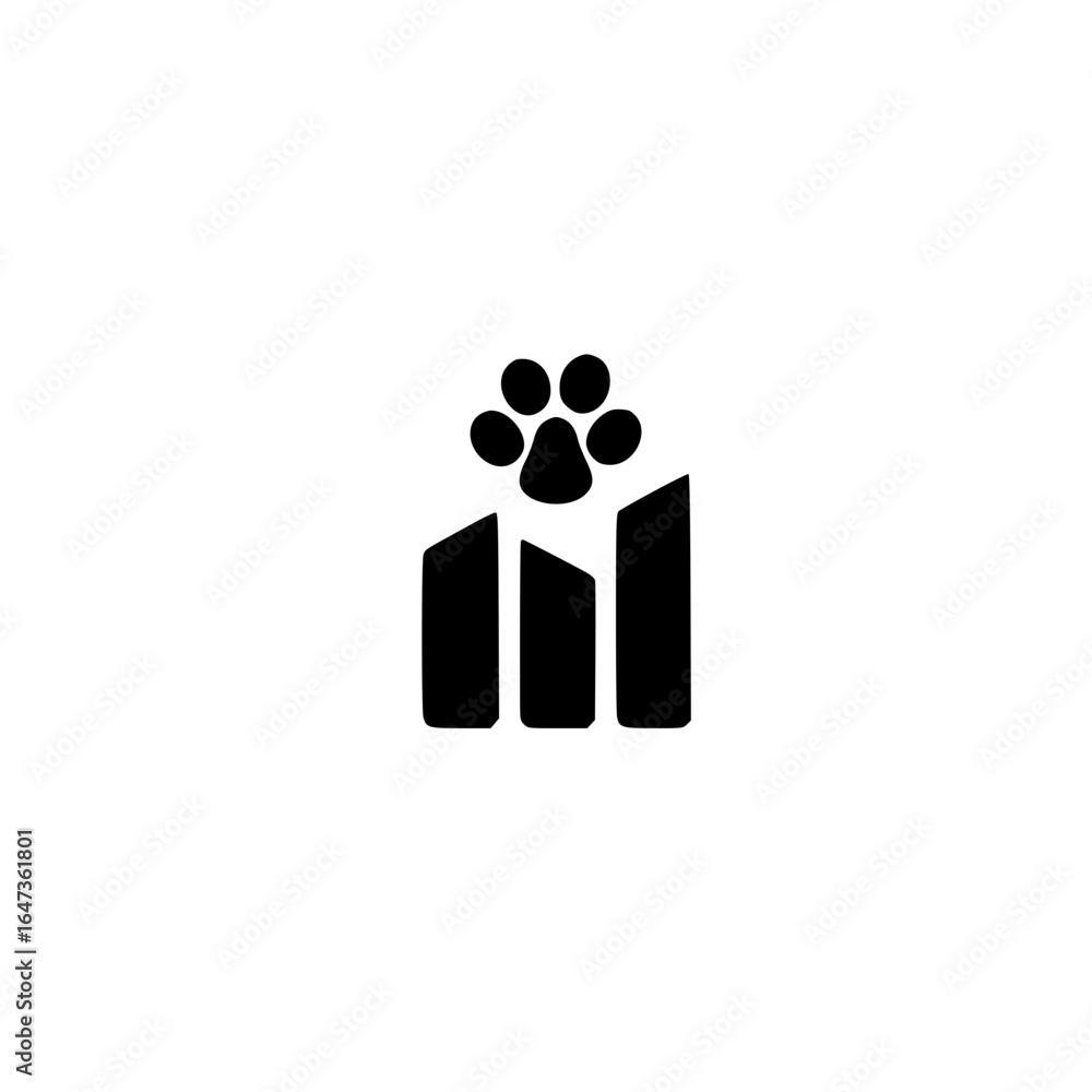 Poster bar chart icon with small paw print symbol for pet analytics veterinary data and animal insights