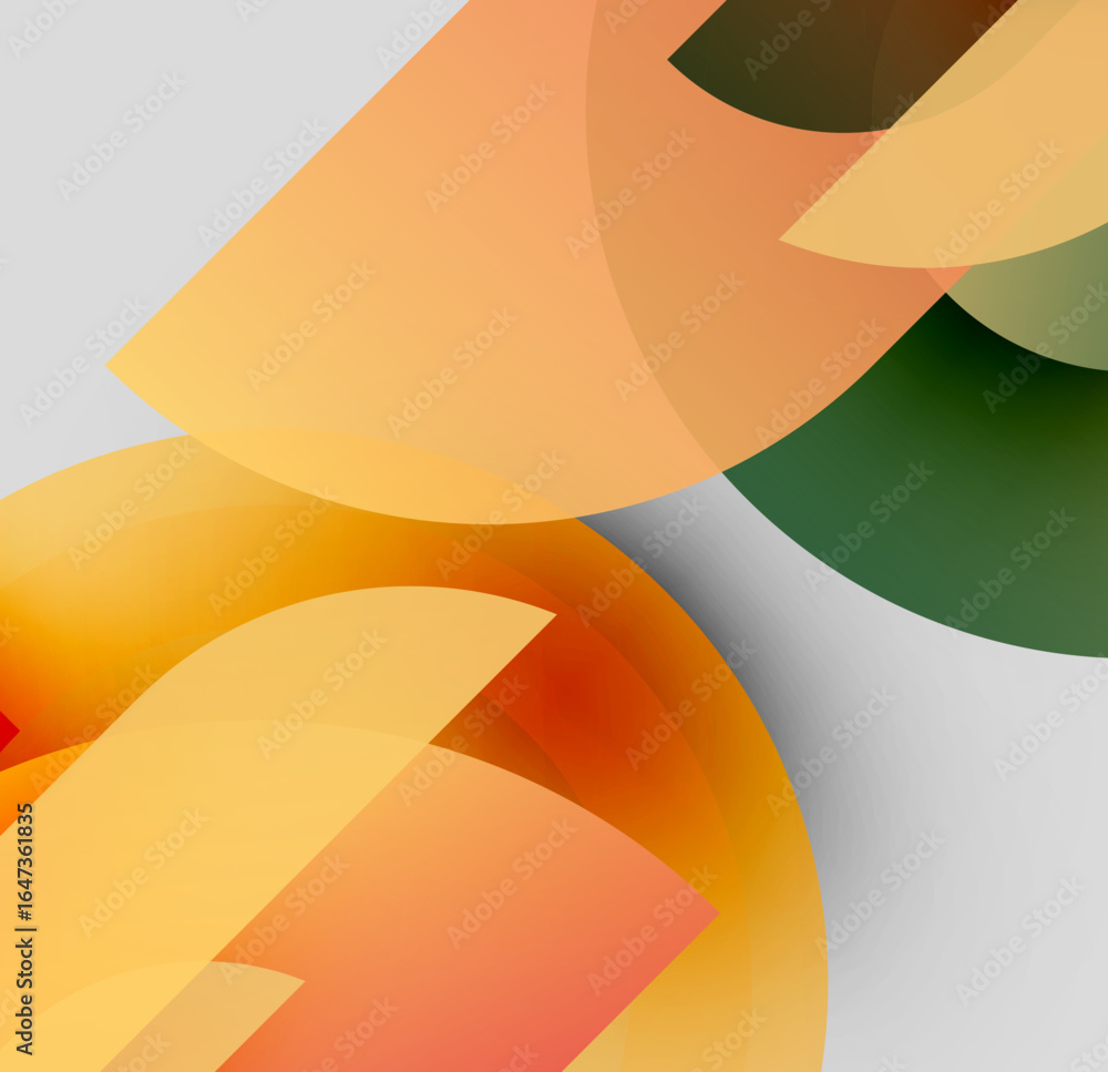 Poster abstract shapes overlap, creating warm color gradients. soft curves dominate composition, hinting at