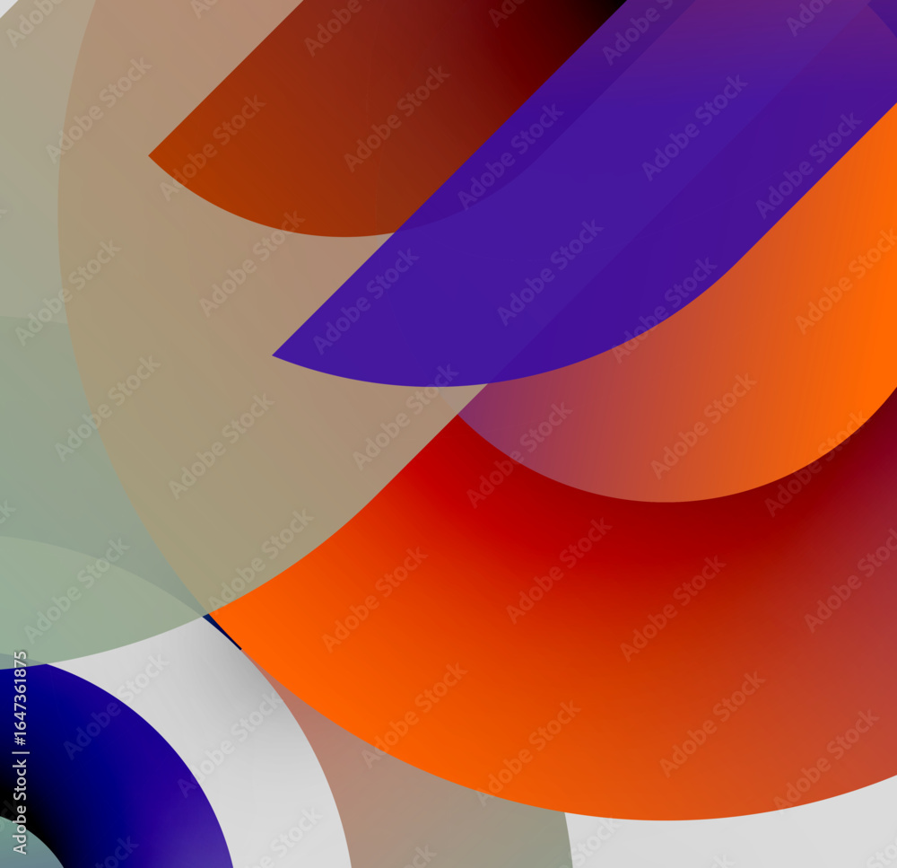 Poster abstract shapes overlap, creating vibrant color gradients. composition features curves, angles, warm