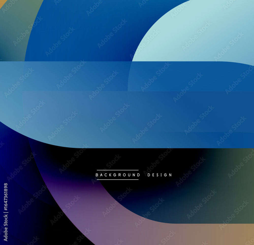 Poster abstract composition. overlapping shapes create dynamic visual effect. blue dominates, with purple, 