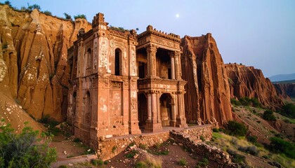 Ancient ruin nestled in red cliffs