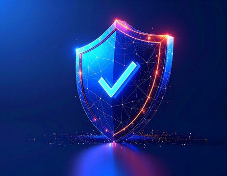 Digital shield graphic, glowing check mark