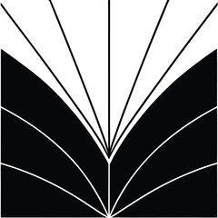 Abstract 3D vector illustration of a black and white starburst pattern with a striped umbrella design