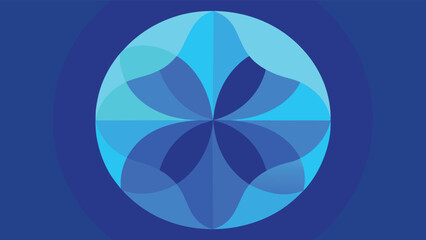 Symmetrical blue floral geometric pattern on a dark blue background abstract graphic