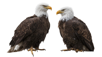 Fototapeta premium Two bald eagles perched on branch