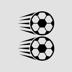 Obraz premium Two soccer balls, stylized and outlined in black and white are depicted in motion on white background. 