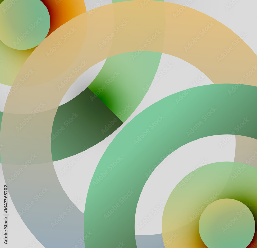 Poster abstract composition featuring overlapping circular forms. soft gradients create depth, blending ora