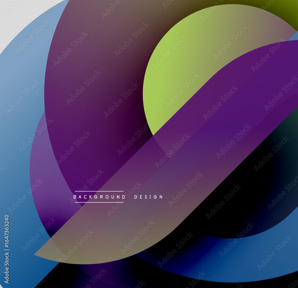 Poster abstract composition features overlapping colorful circles, gradients. modern design evokes fluidity