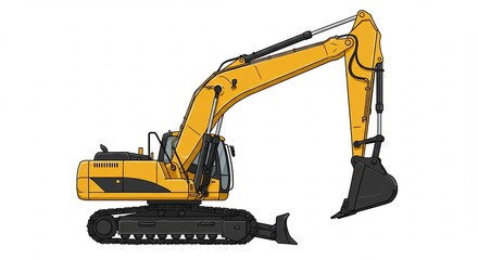 Illustration of a Yellow Excavator with Bucket Isolated on White Background