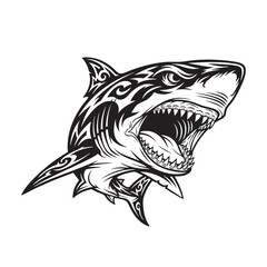 Aggressive Tribal Shark with Open Mouth and Sharp Teeth Tattoo Style Vector Art fierce