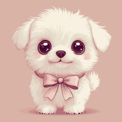 Cute fluffy puppy illustration with bow