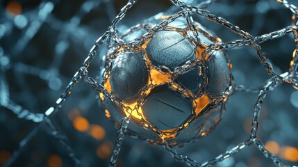 Abstract futuristic sphere constrained by chains radiating molten core brilliance