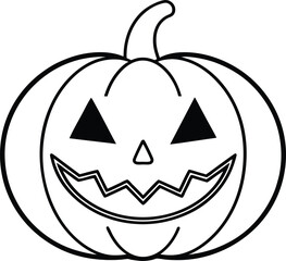 Black and white outline of a smiling jack-o-lantern with triangle eyes and jagged mouth pumpkin halloween