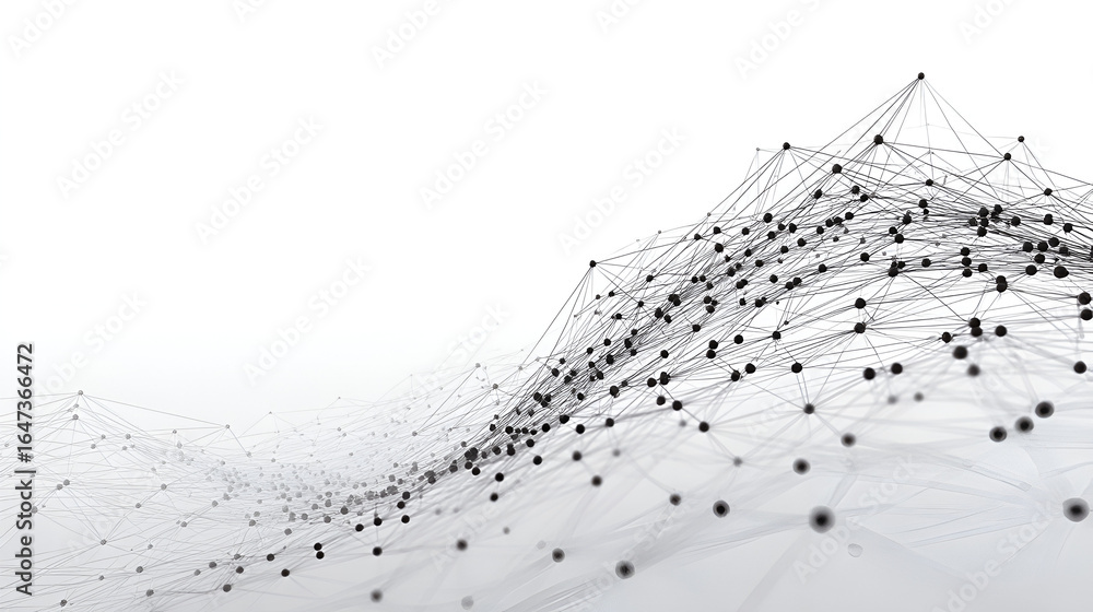 Poster network of lines dots on white connected in a wave