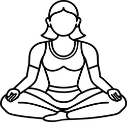 Simple Outline Icon of a Woman Meditating in Lotus Pose on White Background yoga meditation