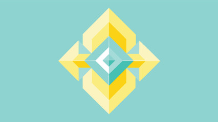 Yellow and Teal Geometric Diamond Shape on Light Blue Background abstract color